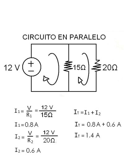 Circuito en paralelo con fórmulas resuelto